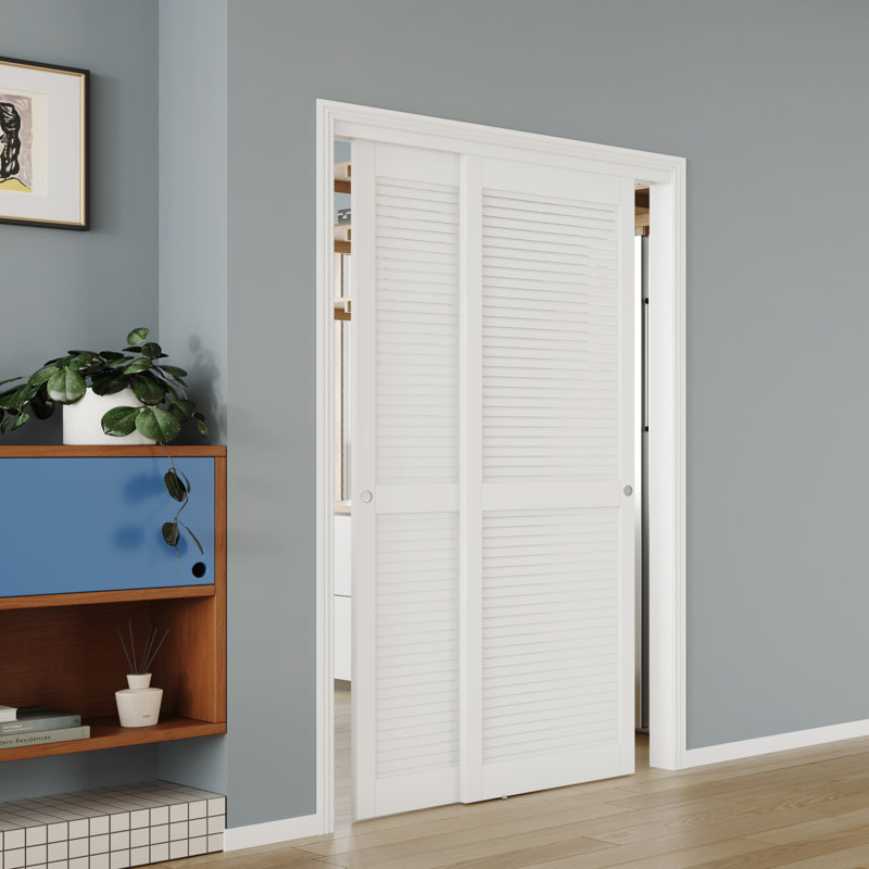 DOOOLI Sliding Closet Door - Louvred Design White MDF Sliding